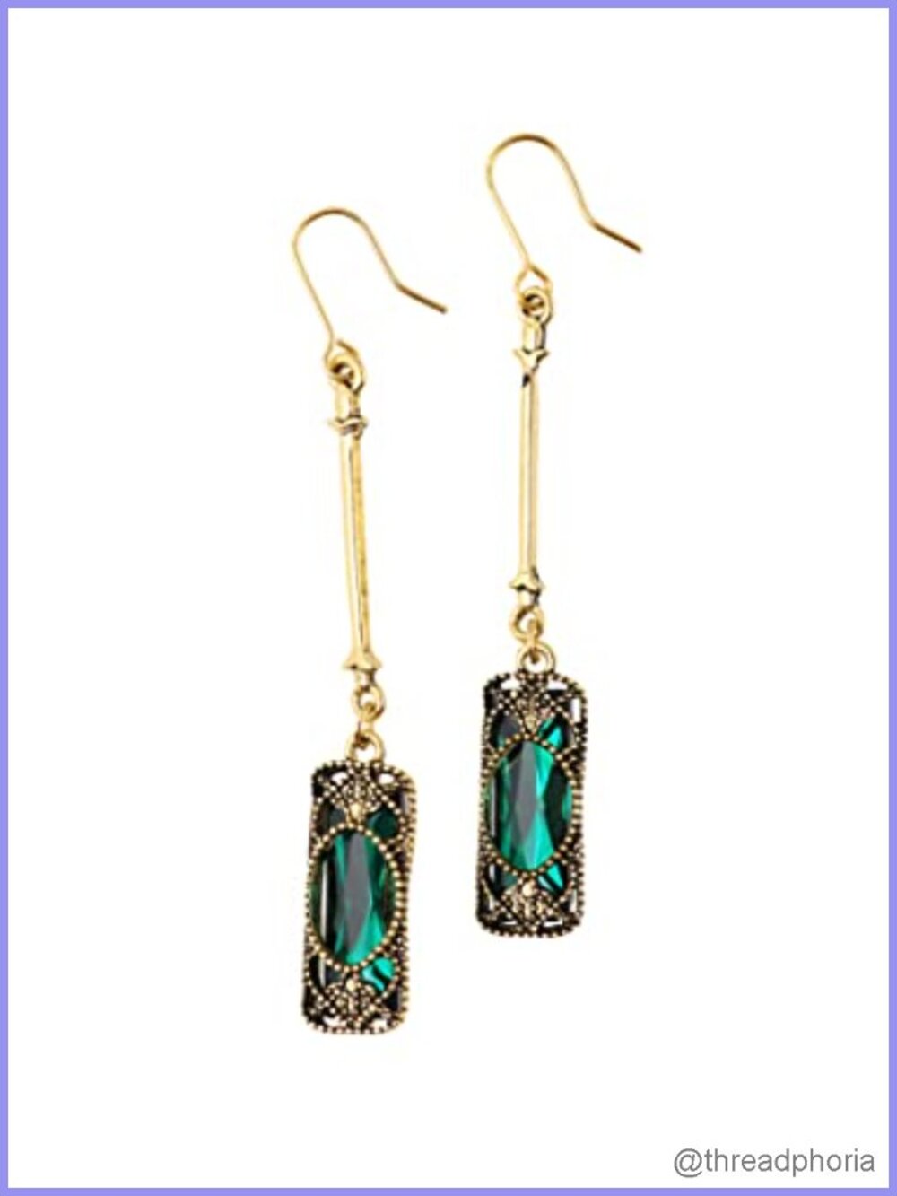 Vintage Green Stone Drop Dangle Earrings for Women - Zinc Alloy